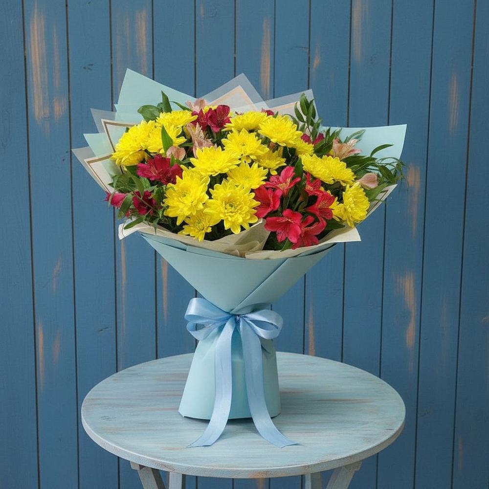 Букет цветов из: Альстромерии и Хризантемы в Абатское