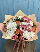 Букет цветов из:  Розы, Герберы и Хризантемы в Абатское