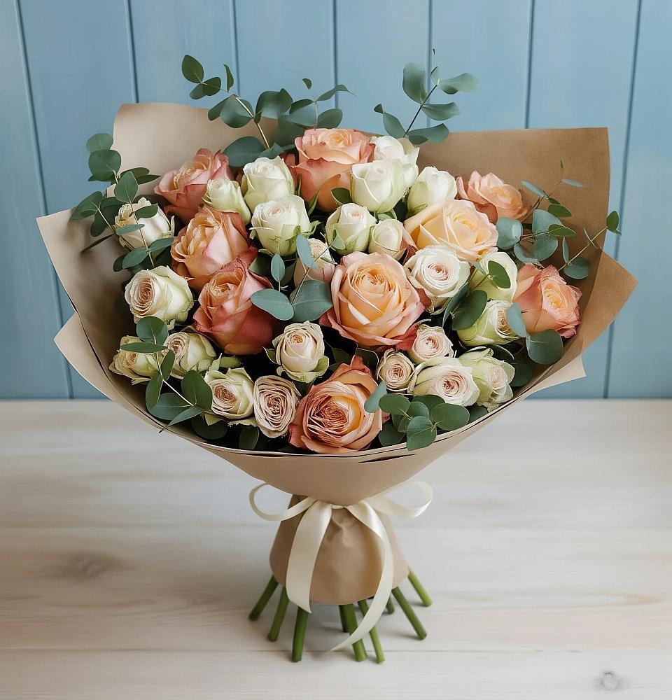 Букет цветов из: Альстромерии и Розы в Абатское