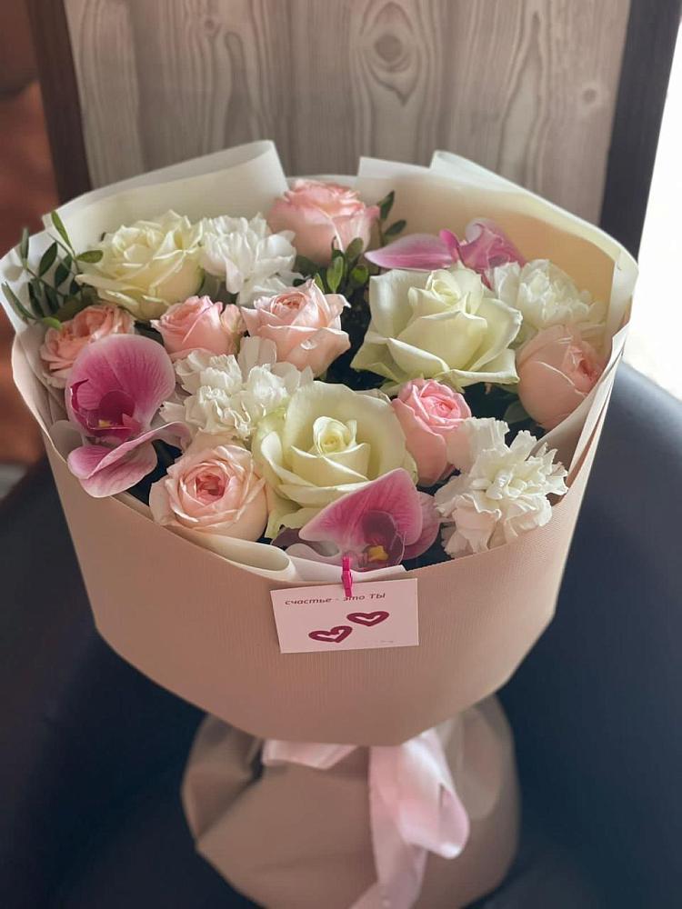 Букет цветов из: Орхидеи, Розы и Гвоздики в Абатское