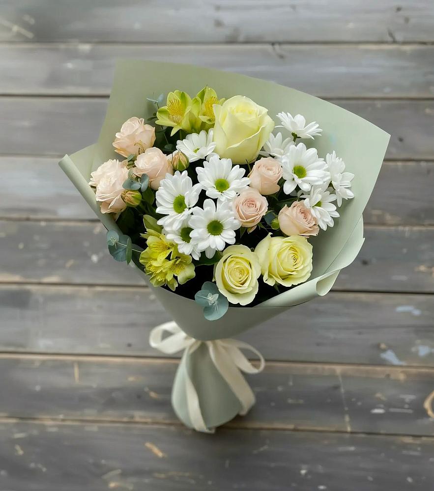Букет цветов из: Альстромерии, Розы и Хризантемы в Абатское