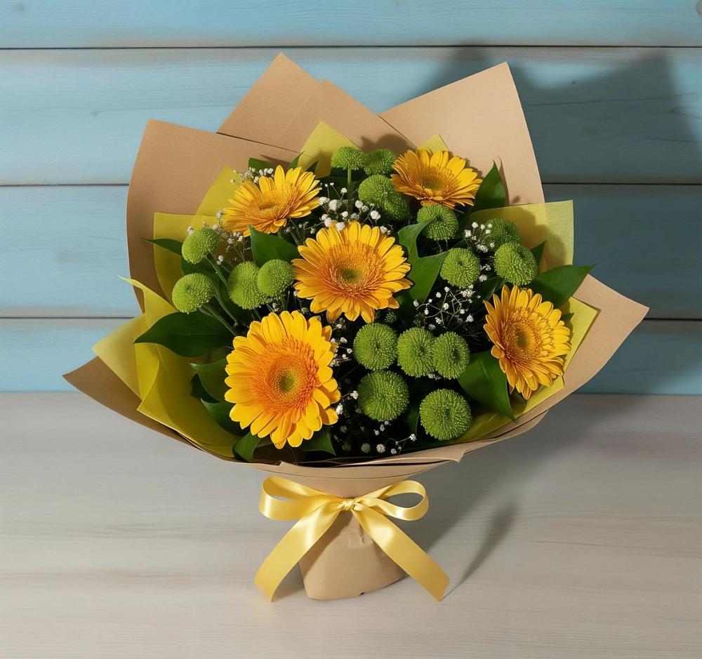 Букет цветов из: Герберы и Хризантемы в Абатское