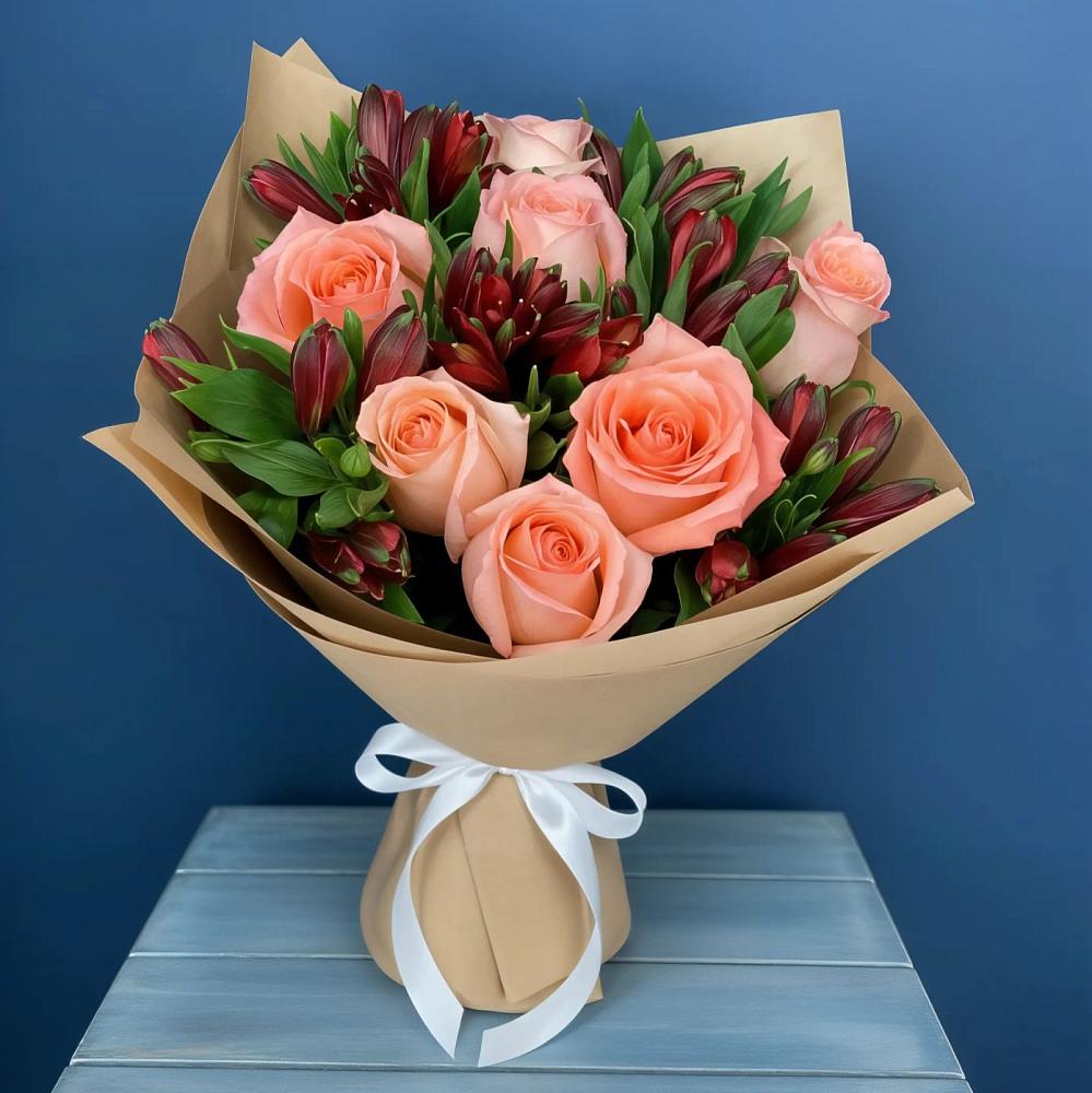 Букет цветов из: Розы и Альстромерии в Абатское