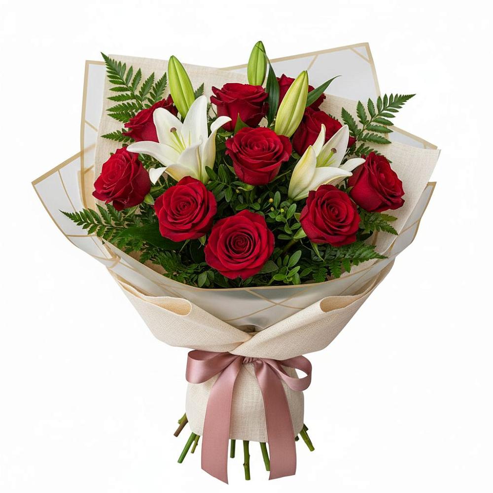 Букет цветов из: Лилии и Розы в Абатское