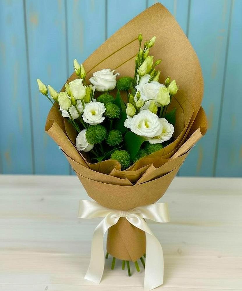 Букет цветов из: Хризантемы и Лизиантусы в Абатское