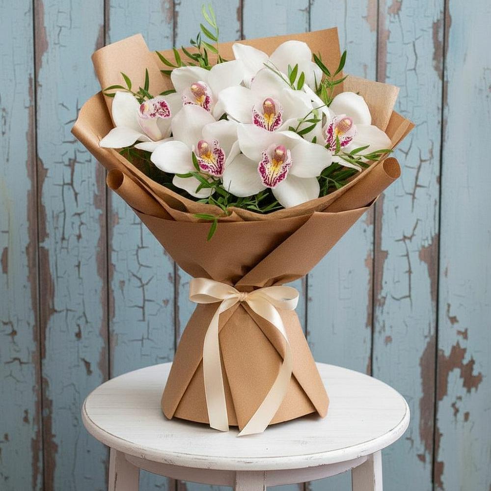 Букет цветов из: Орхидеи и Розы в Абатское