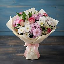 Букет цветов из:  Хризантемы, Альстромерии и Розы в Абатское