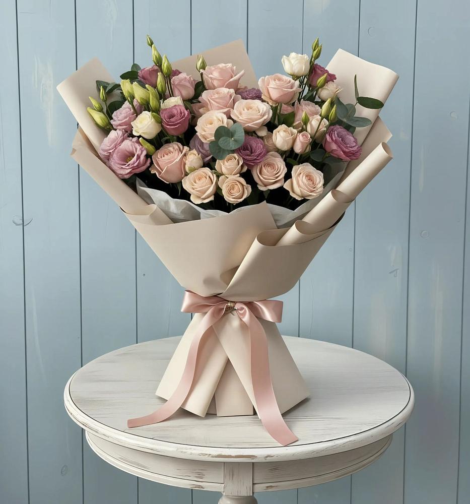 Букет цветов из: Розы и Лизиантусы в Абатское