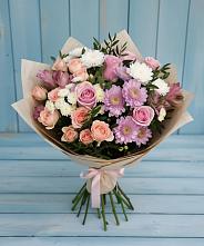 Букет цветов из:  Хризантемы, Розы и Альстромерии в Абатское