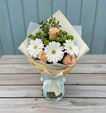 Букет цветов из:  Герберы, Розы и Хризантемы в Абатское