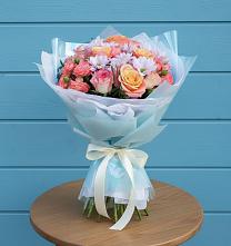 Букет цветов из:  Хризантемы и Розы в Абатское