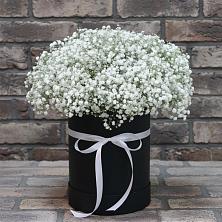 Цветочная композиция из Гипсофила в шляпной коробке в Абатское