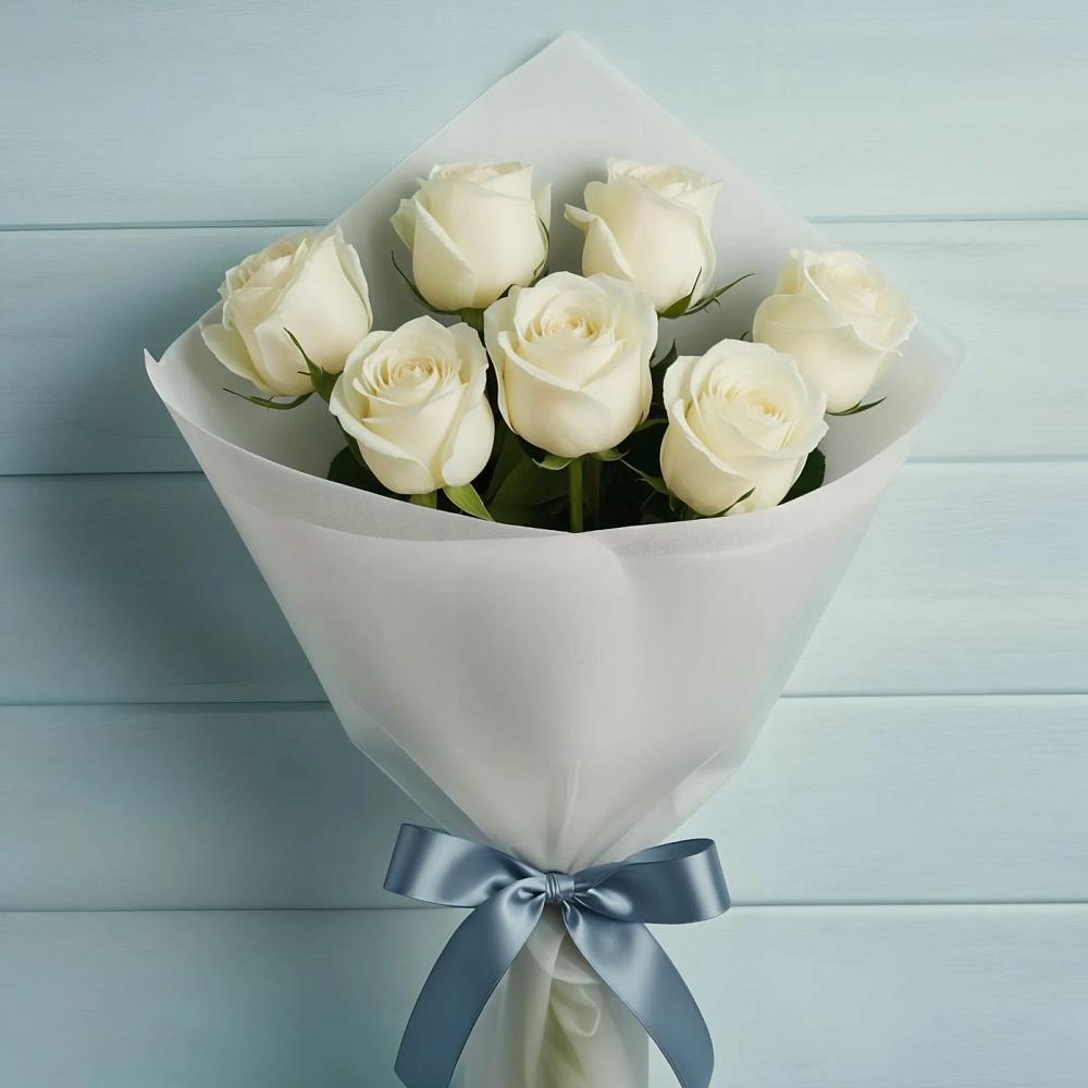 Букет 7 Белых роз Эдлесс Лав в Абатское