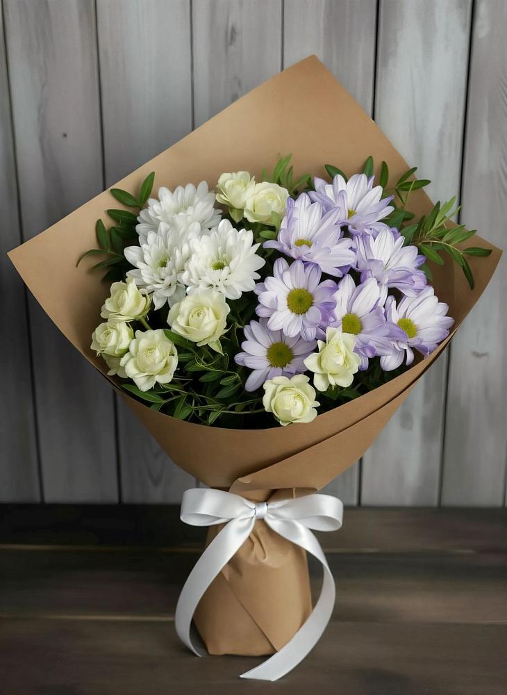 Букет цветов из: Хризантемы и Розы в Абатское
